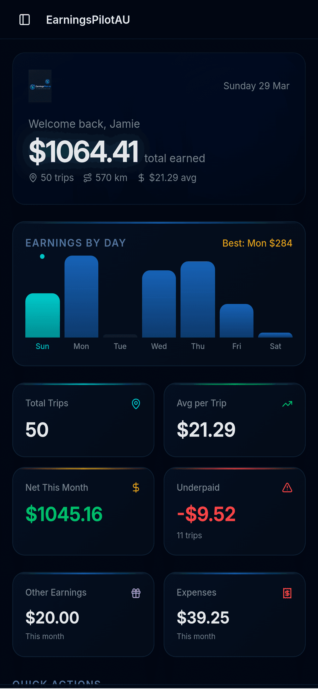 Earnings dashboard