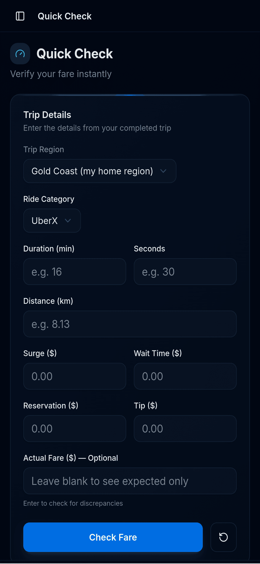 Quick Check fare verification
